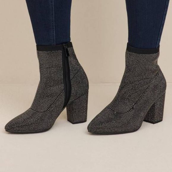 Torrid Women's Size 7.5WW Rhinestone Embellished Knit Booties - Picture 3 of 5